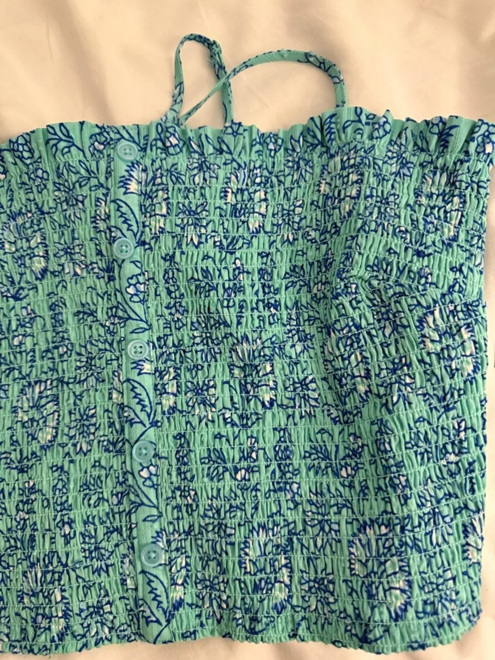 Roller Rabbit x Target Aqua Blue Smocked Bandeau Top Large - Picture 2 of 6
